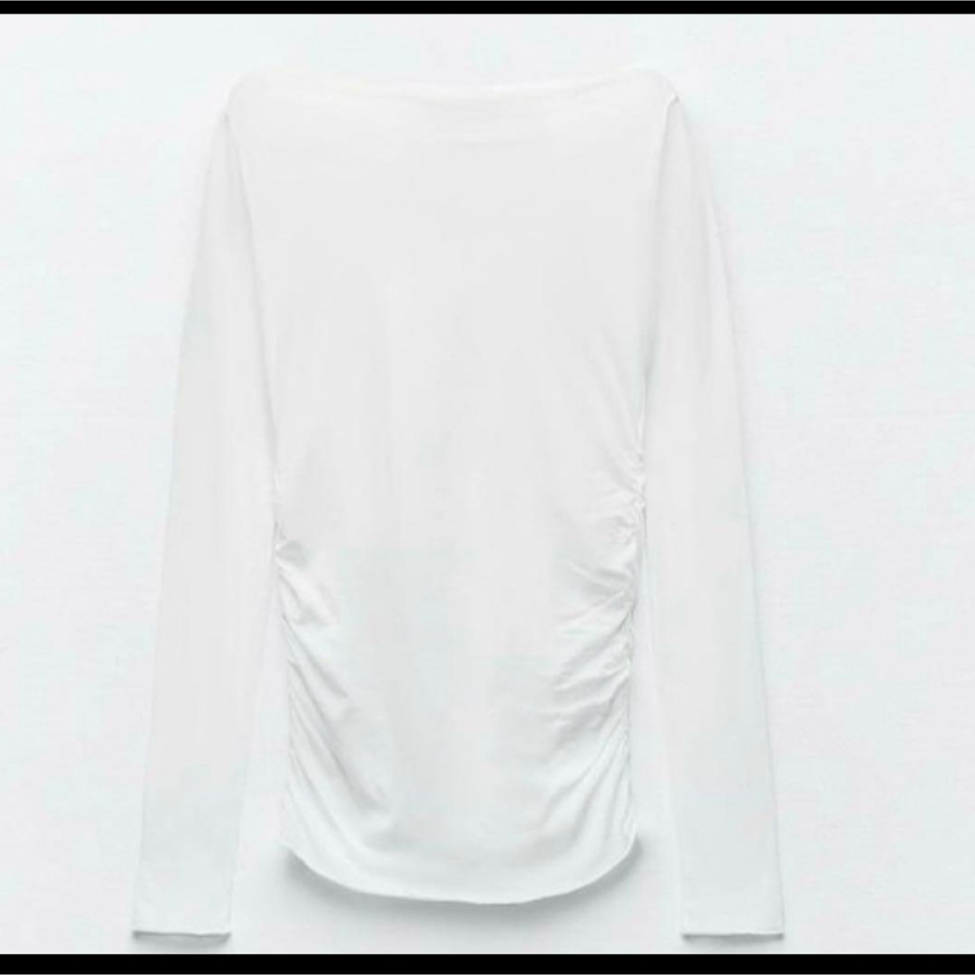 ZARA(ザラ)のZARAデリケートスラブニットコットントップス　ホワイト　L レディースのトップス(Tシャツ(長袖/七分))の商品写真