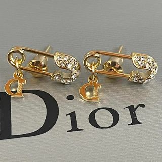 Christian Dior - 希少/未使用級 Dior ピアス 安全ピン ラインストーン Dロゴ ゴールド