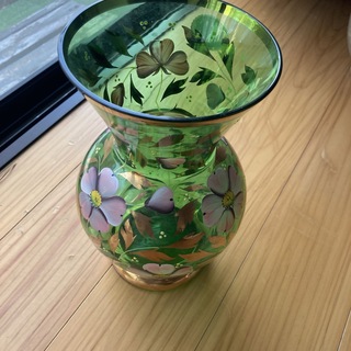 ボヘミアングラス　花瓶　チェコ　フラワーベース　ハンドペイント (花瓶)