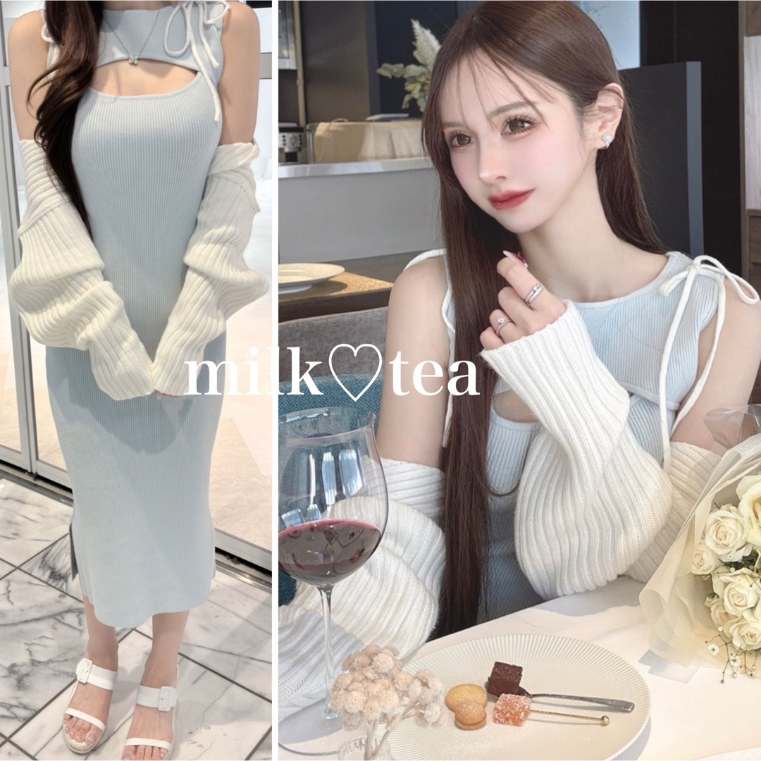 Darich(ダーリッチ)の新品 ルミニョン ribbon shoulder knit ensemble レディースのワンピース(ロングワンピース/マキシワンピース)の商品写真