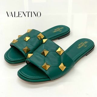 ヴァレンティノ(VALENTINO)の7714 ヴァレンティノ ローマンスタッズ レザー フラットサンダル グリーン(サンダル)