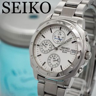 SEIKO - 180 SEIKO セイコー時計　クロノグラフ　ホワイト　デイト　メンズ腕時計