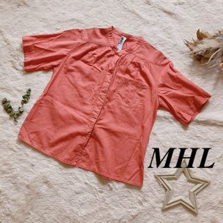 MHL. - 【美品】MHL オレンジ　バンドカラーシャツ　リネン混　M コットン