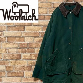 ウールリッチ(WOOLRICH)のウールリッチ　ダック地　ハンティングジャケット　グリーン　襟レザー　古着女子　M(ブルゾン)