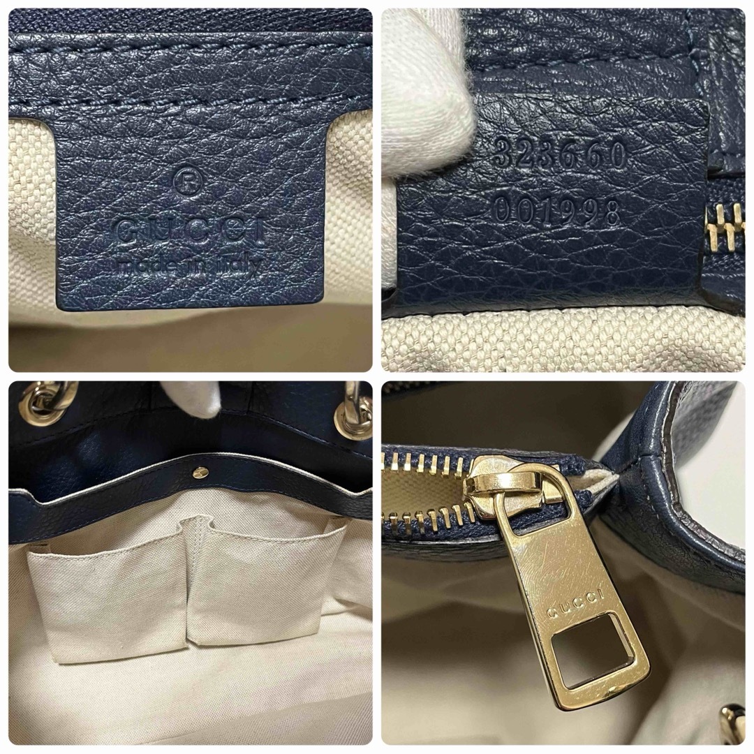 Gucci(グッチ)の752✨美品✨グッチ バンブーショッパー 2way ショルダーバッグ レザー 紺 レディースのバッグ(ショルダーバッグ)の商品写真