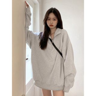 シーイン(SHEIN)のSHEIN 無地柄 ポロネック オーバーサイズスウェット(トレーナー/スウェット)