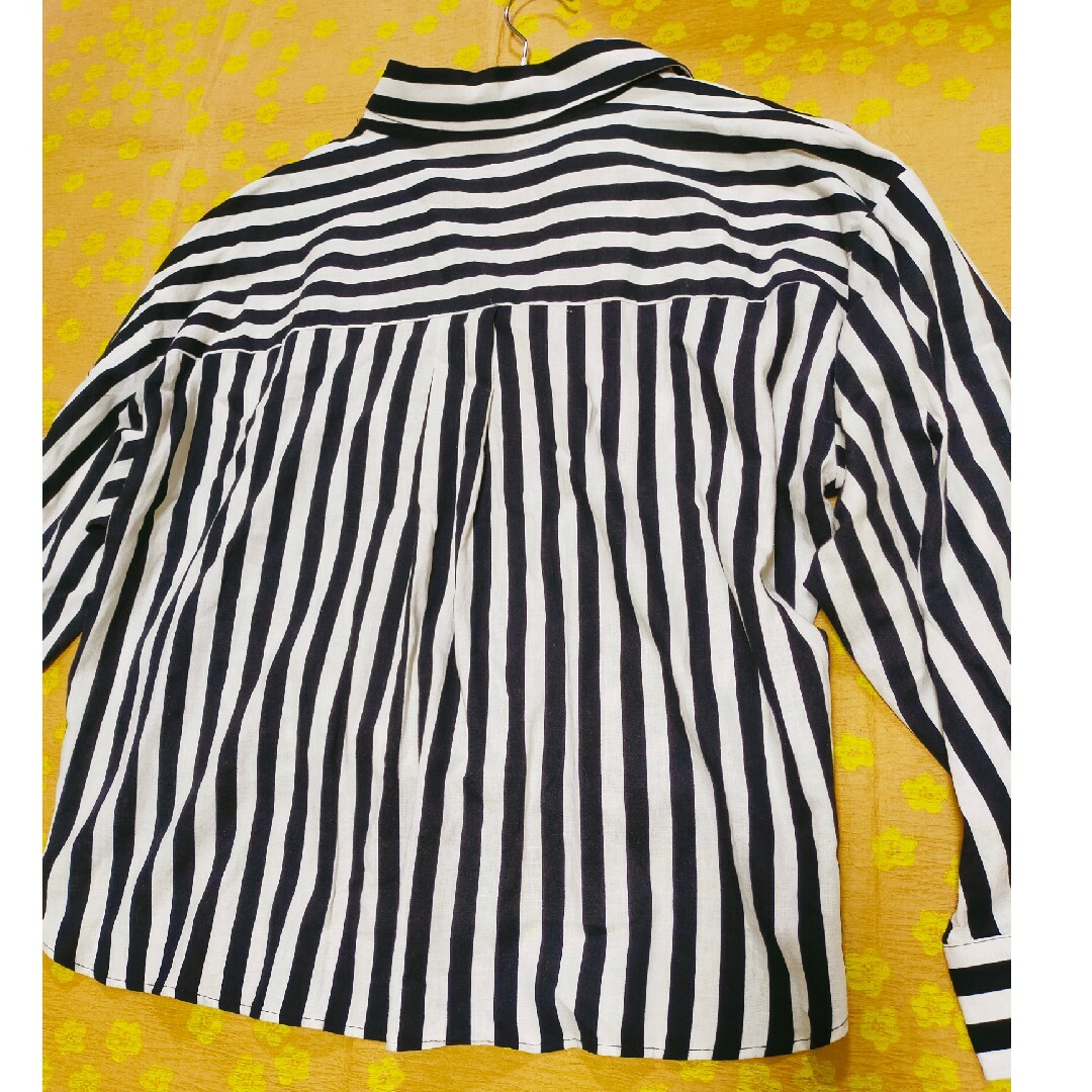 ZARA(ザラ)のZARA　レディース　シャツ　リネン　ストライプ　黒白　L レディースのトップス(シャツ/ブラウス(長袖/七分))の商品写真