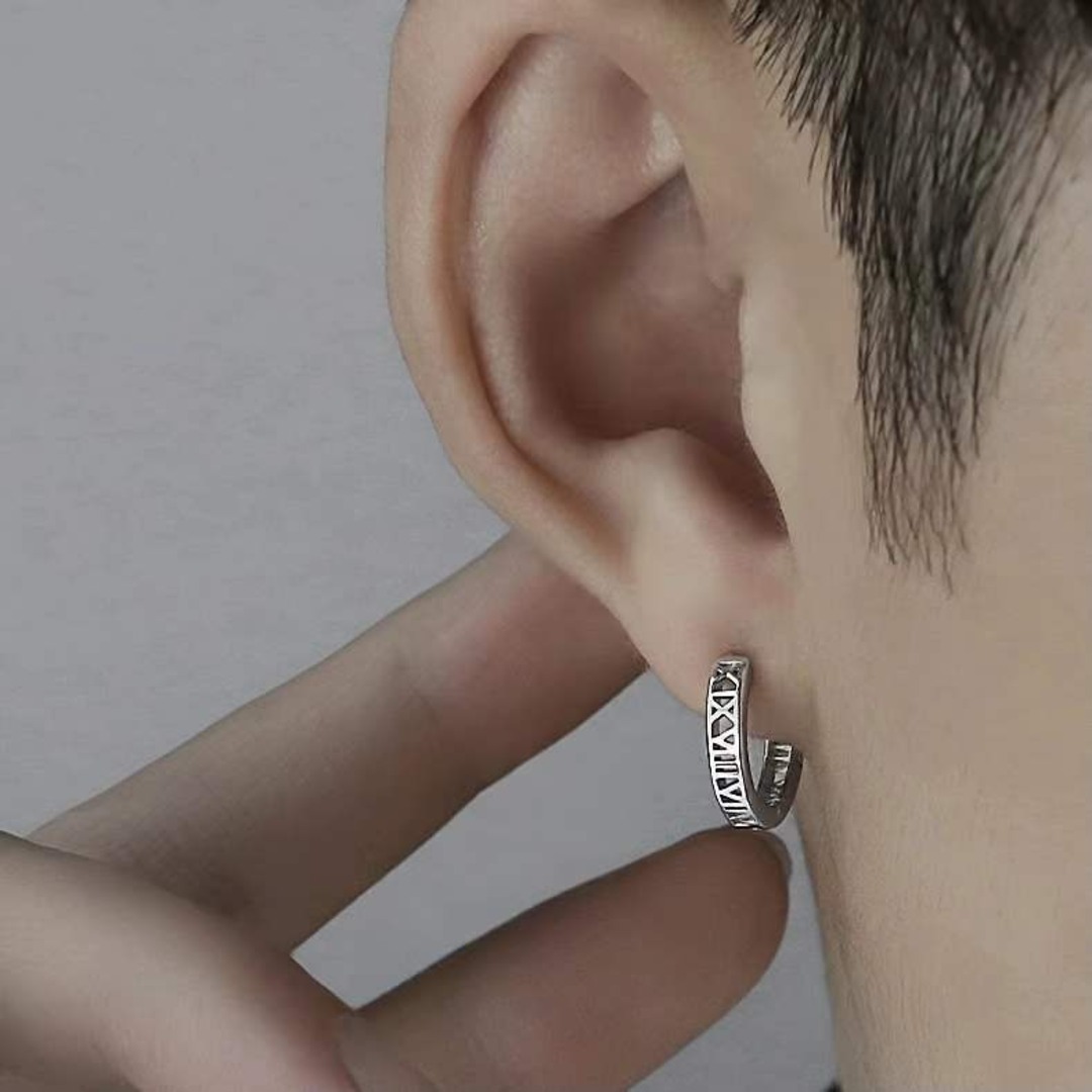 ピアス リングピアス フープ シルバー ユニセックス ストリート 韓国 シンプル メンズのアクセサリー(ピアス(両耳用))の商品写真