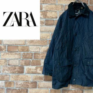 ZARA - ZARA ザラ　オイルドジャケット　ネイビー　襟コーデュロイ　キッズ　7-8