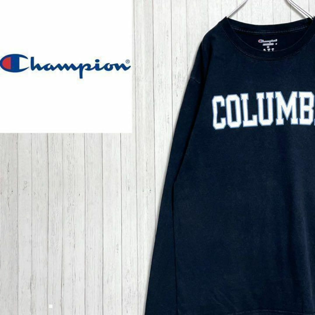 Champion(チャンピオン)のチャンピオン　長袖カットソー　ロンT　ビッグプリント　刺繍ロゴ　ネイビー　紺　M メンズのトップス(Tシャツ/カットソー(七分/長袖))の商品写真