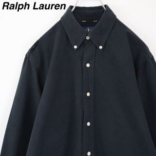 ラルフローレン(Ralph Lauren)の【大人気】ラルフローレン／BDシャツ　刺繍ロゴ　無地　Mサイズ　ブラック　古着(シャツ)