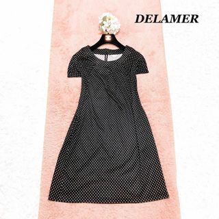 DELAMER ドゥラメール　ドット　ワンピース　黒　11AR  サラサラ(ひざ丈ワンピース)