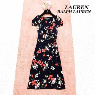 ラルフローレン(Ralph Lauren)の✽極美品✽ LAUREN ラルフローレン　ドレープ　ワンピース　花柄　0 S位(ひざ丈ワンピース)
