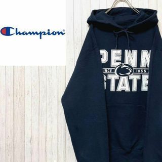 チャンピオン(Champion)のチャンピオン　パーカー　スウェット　ネイビー　ビッグプリント　裏起毛　S(パーカー)