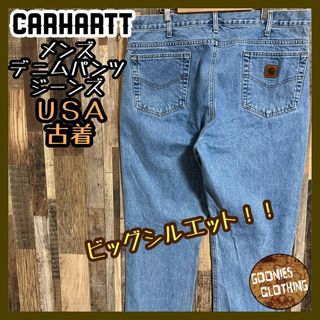 カーハート(carhartt)のカーハート パンツ デニム ジーンズ ロゴ ブルー アメカジ ロゴ USA古着(デニム/ジーンズ)