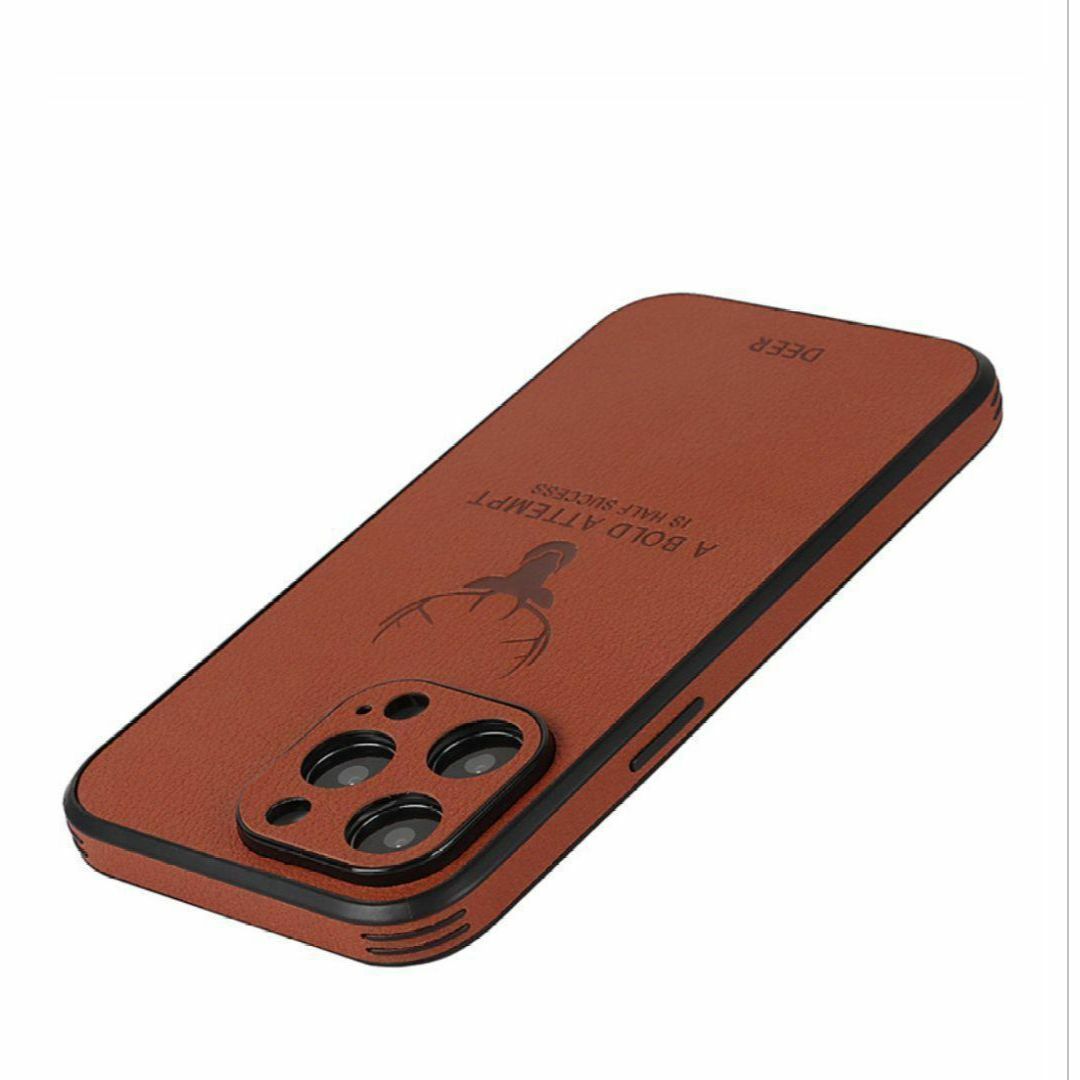 ブラウン iPhone15 ケースカバー鹿ロゴ茶色レザー合皮メンズレディース人気 スマホ/家電/カメラのスマホアクセサリー(iPhoneケース)の商品写真
