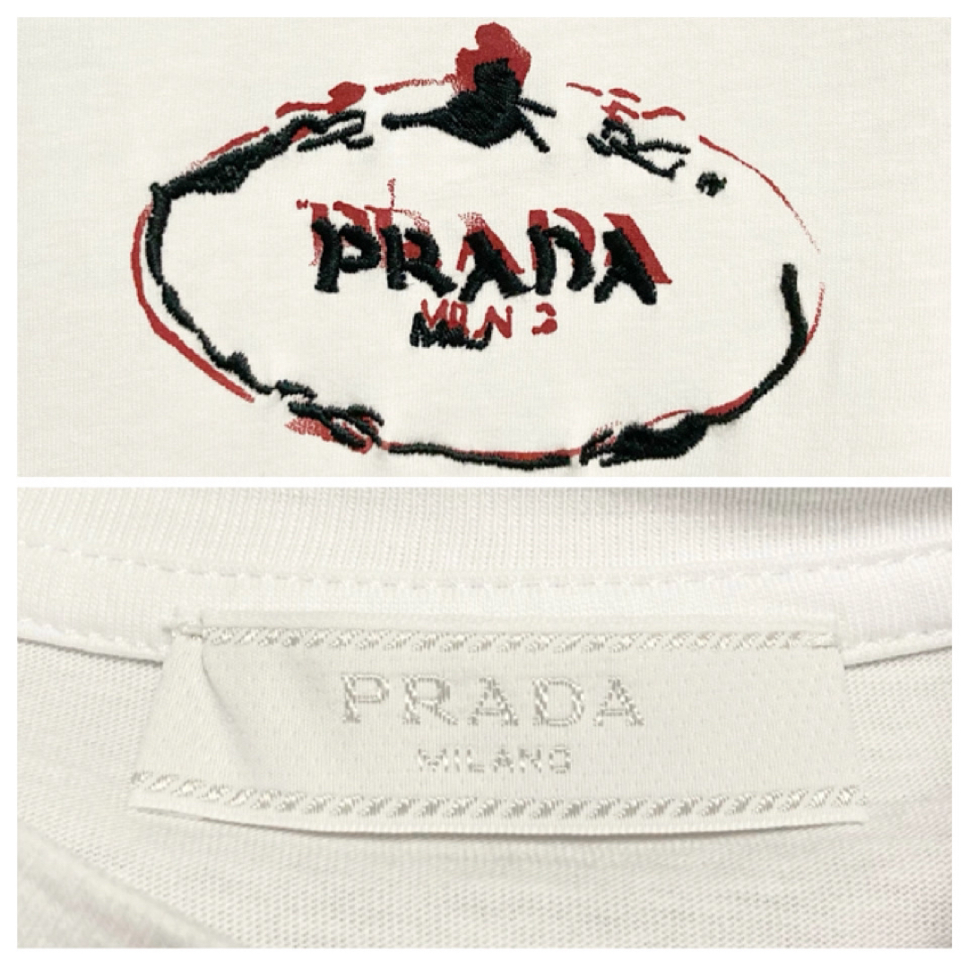 PRADA(プラダ)の【極美品 19年製 希少サイズXXS】PRADA ロゴ刺繍Tシャツ/カットソー レディースのトップス(Tシャツ(半袖/袖なし))の商品写真