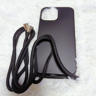 ❤️スマホショルダーケース 黒 ストラップ紐付き ブラック シリコン素材(iPhoneケース)