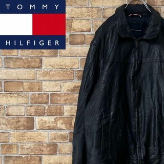 TOMMY HILFIGER - トミーヒルフィガー　レザージャケット　革ジャン　キルティング　黒　ブラック　L