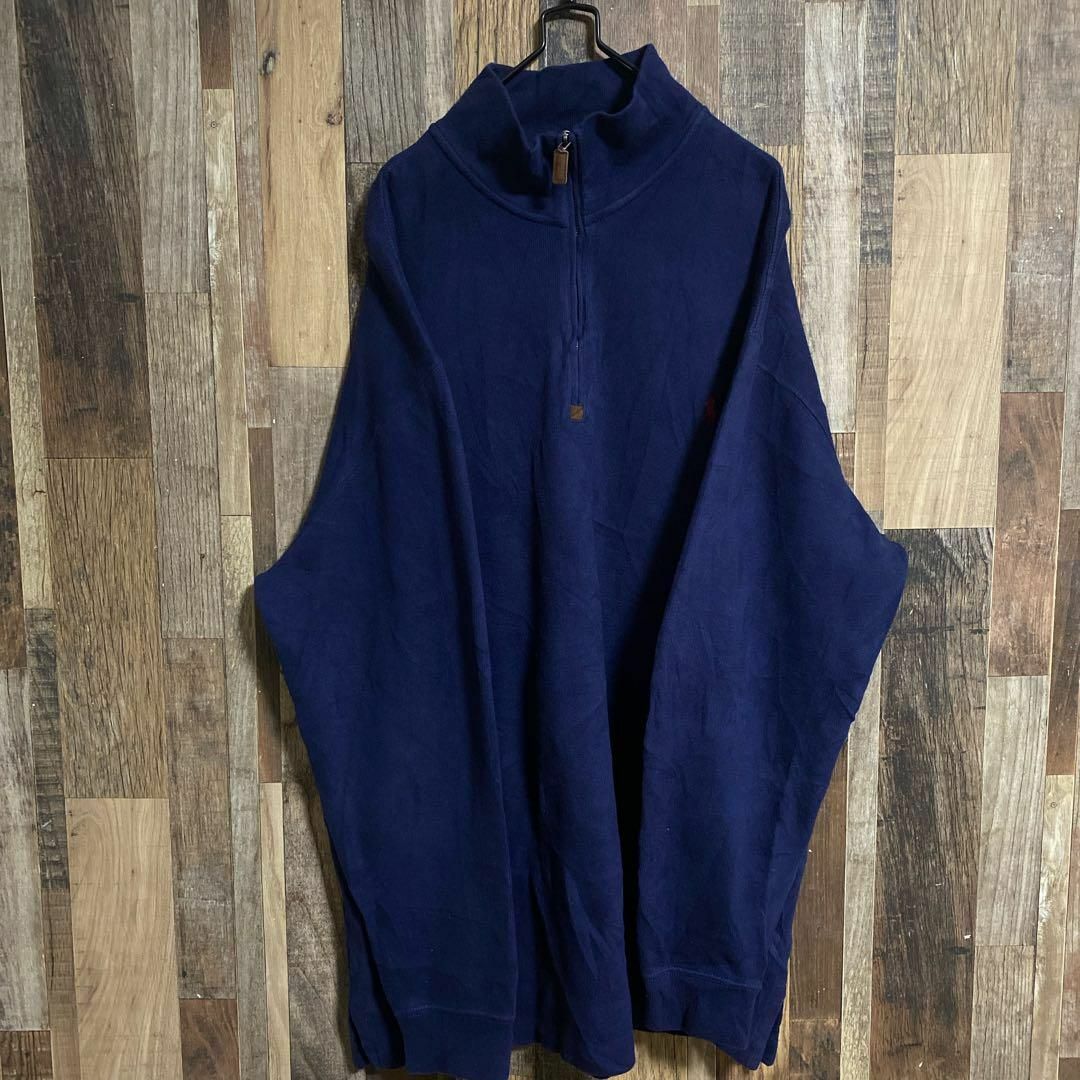 POLO RALPH LAUREN(ポロラルフローレン)のポロラルフローレン メンズ ハーフジップ スウェット ロゴ 2XL ネイビー古着 メンズのトップス(スウェット)の商品写真