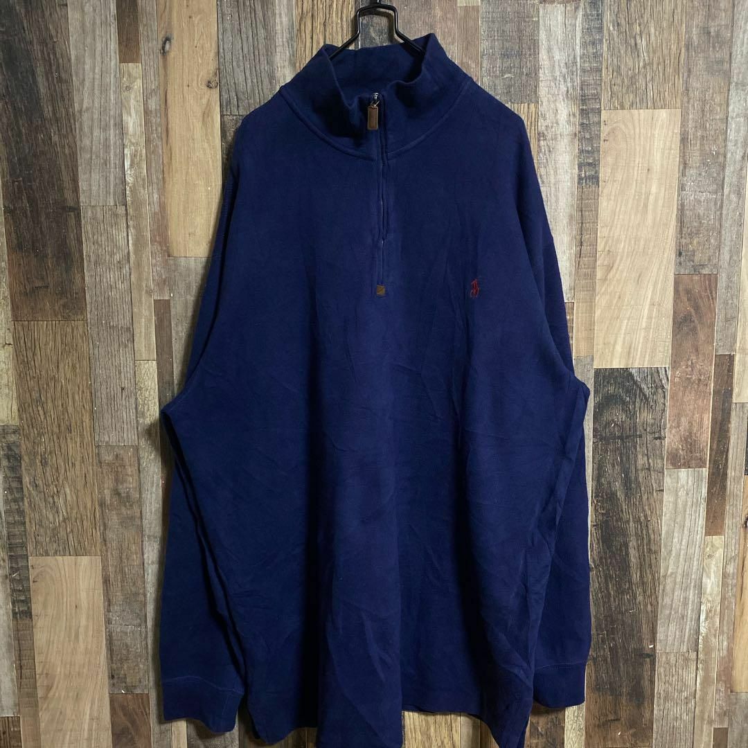 POLO RALPH LAUREN(ポロラルフローレン)のポロラルフローレン メンズ ハーフジップ スウェット ロゴ 2XL ネイビー古着 メンズのトップス(スウェット)の商品写真