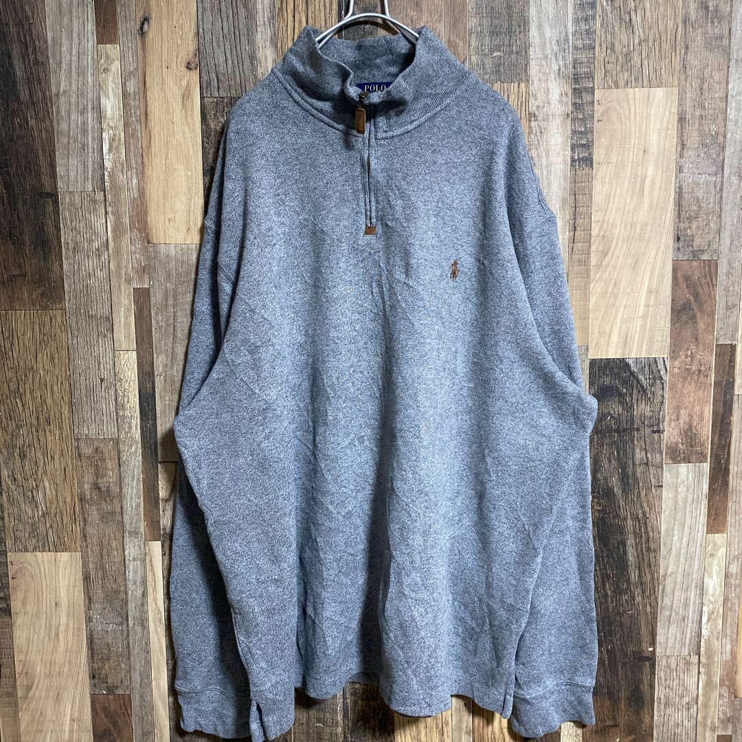 POLO RALPH LAUREN(ポロラルフローレン)のポロラルフローレン メンズ ハーフジップ スウェット 2XL ロゴ グレー 古着 メンズのトップス(スウェット)の商品写真