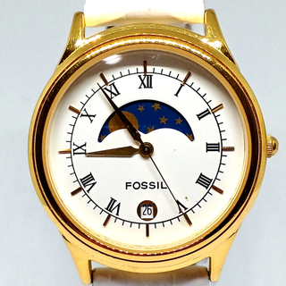 FOSSIL ムーンフェイズ ホワイト文字盤 メンズ 腕時計 当時モノ