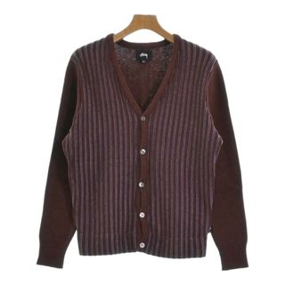 STUSSY - STUSSY ステューシー カーディガン S 茶x紺(ストライプ) 【古着】【中古】