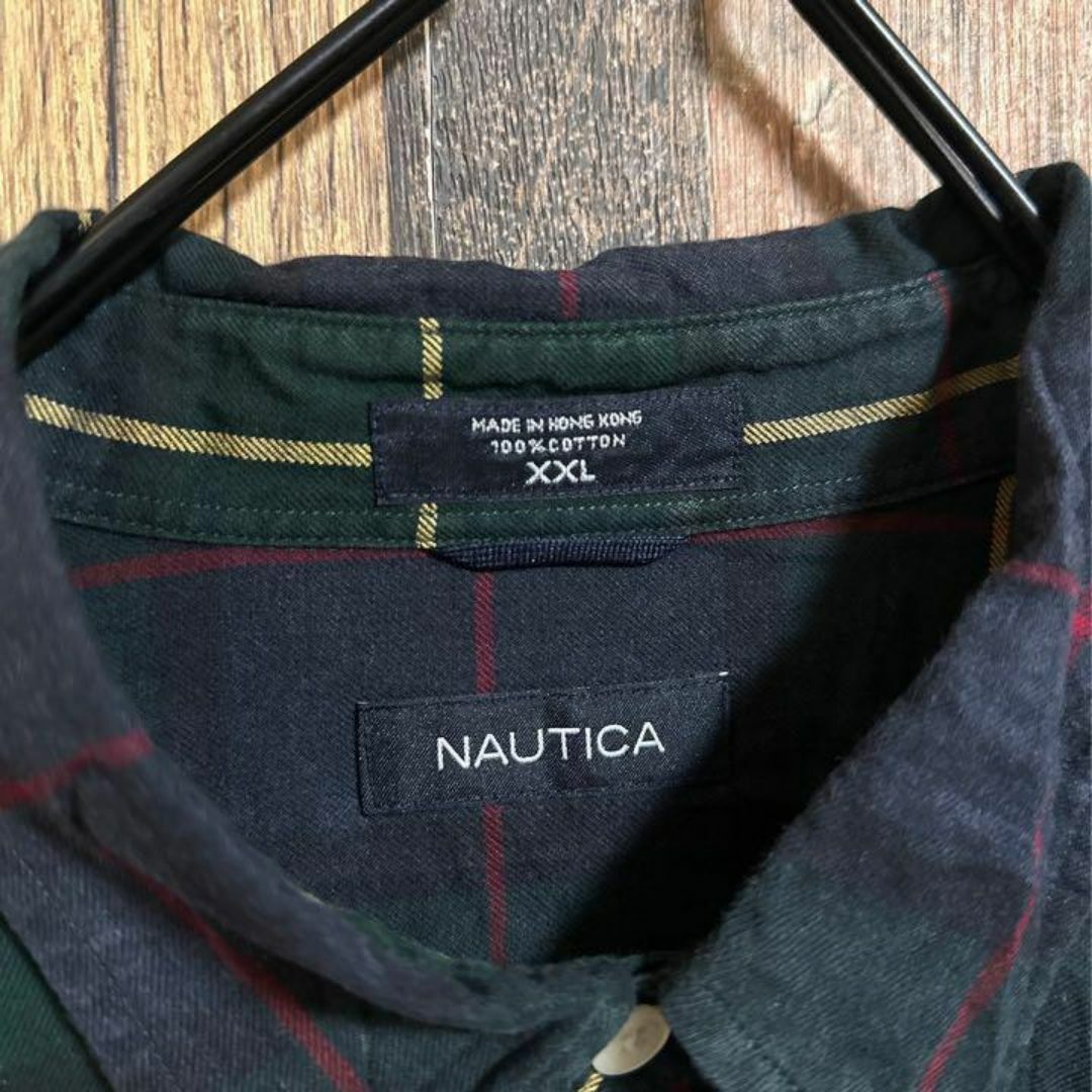 NAUTICA(ノーティカ)のノーティカ チェック ボタンダウン 長袖 シャツ グリーン XXL USA古着 メンズのトップス(シャツ)の商品写真