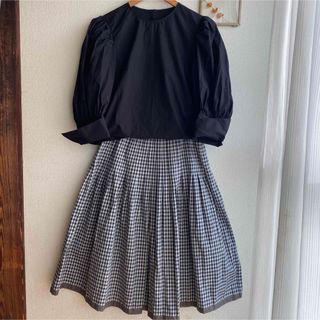miniyu   ギンガムチェック　スカート 日本製(ひざ丈スカート)