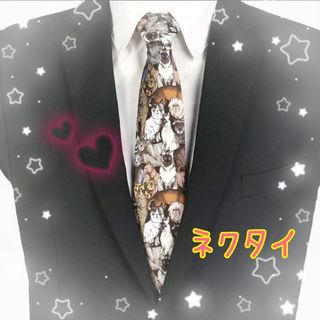 ♡新品 ネクタイ愛猫ねこ総柄可愛い個性的メンズレディースプレゼントブラック黒(ネクタイ)