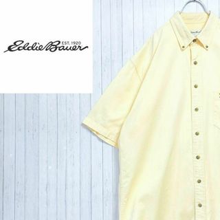 エディーバウアー(Eddie Bauer)のエディーバウアー　半袖シャツ　ボタンダウンシャツ　レモンイエロー　シンプル　L(シャツ)