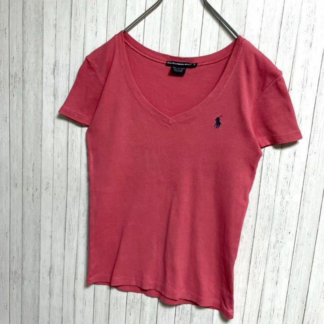 ラルフローレン スポーツ　Tシャツ　刺繍ロゴ　ピンク　古着女子　M レディースのトップス(Tシャツ(半袖/袖なし))の商品写真