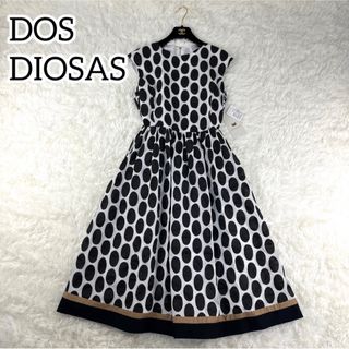 新品✨ dos diosas ドット ロング ワンピース 38 ノースリーブ　夏(ひざ丈ワンピース)