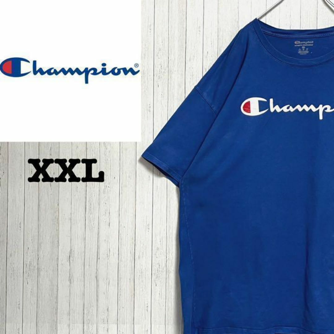 Champion チャンピオン　Tシャツ　ビッグロゴ　ブルー　シルエット　XXL メンズのトップス(Tシャツ/カットソー(半袖/袖なし))の商品写真