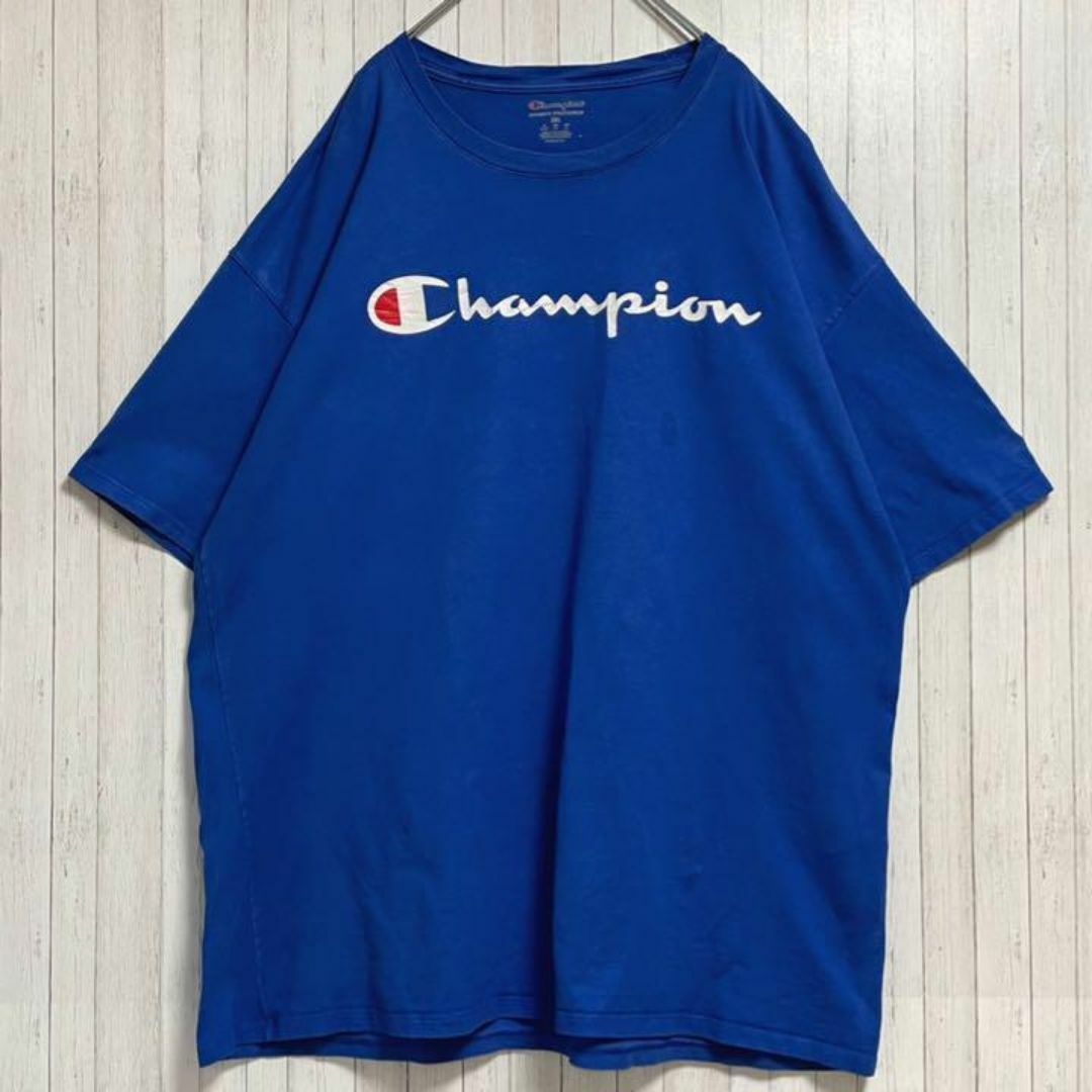 Champion チャンピオン　Tシャツ　ビッグロゴ　ブルー　シルエット　XXL メンズのトップス(Tシャツ/カットソー(半袖/袖なし))の商品写真