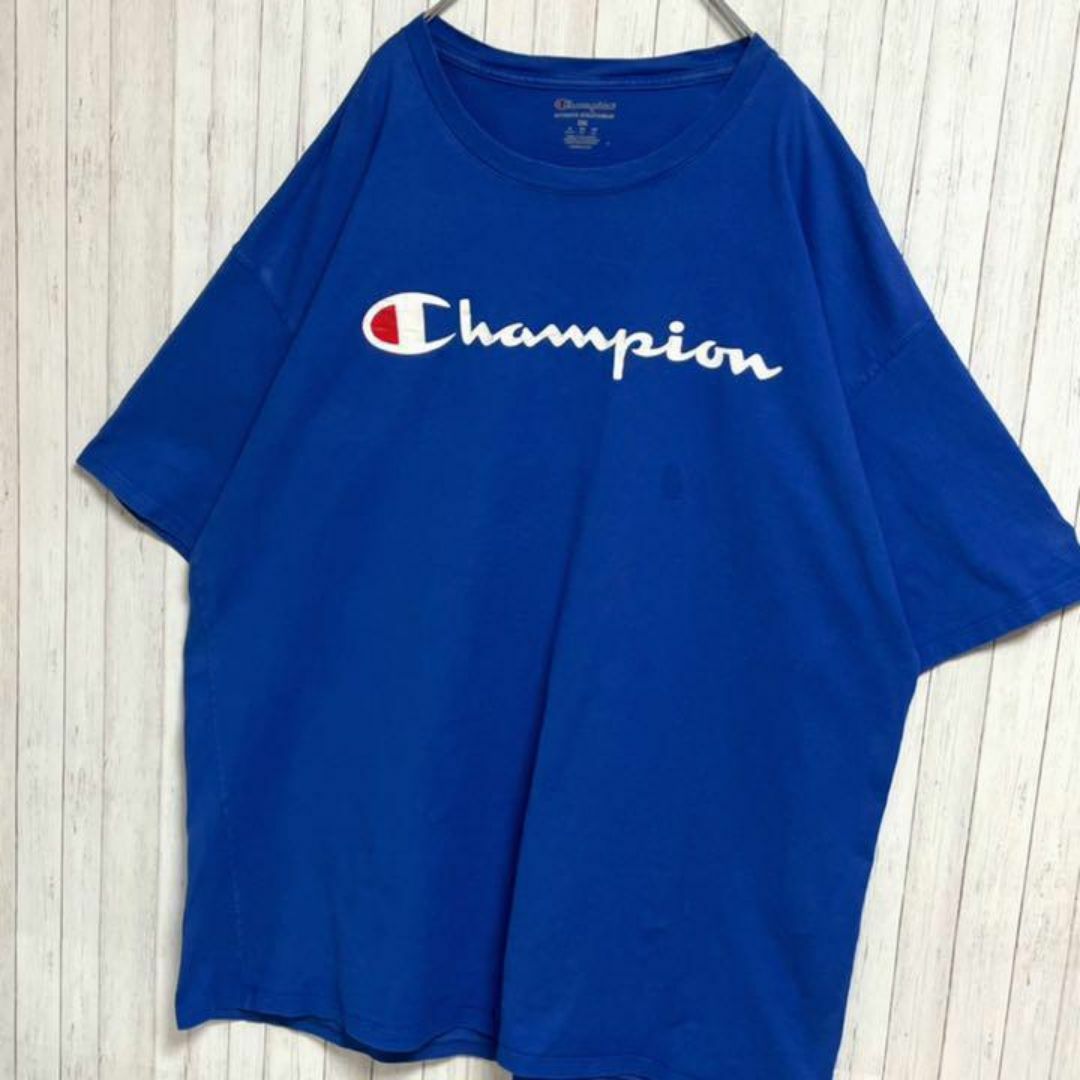 Champion チャンピオン　Tシャツ　ビッグロゴ　ブルー　シルエット　XXL メンズのトップス(Tシャツ/カットソー(半袖/袖なし))の商品写真