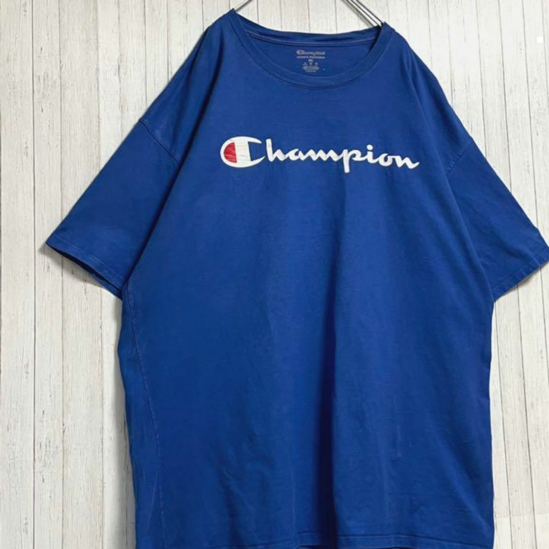 Champion チャンピオン　Tシャツ　ビッグロゴ　ブルー　シルエット　XXL メンズのトップス(Tシャツ/カットソー(半袖/袖なし))の商品写真