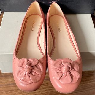 プラダ(PRADA)の美品！プラダ　PRADA フラットシューズ　バレエシューズ　ピンク　38サイズ(バレエシューズ)