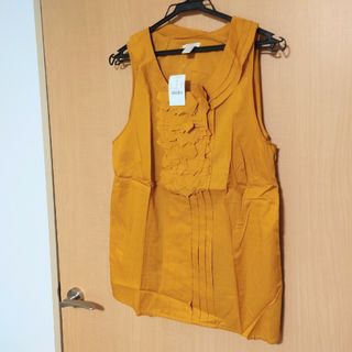 ☆新品タグ付☆J.CREW/マスタード色/フリル付ブラウス大きいサイズXL(シャツ/ブラウス(半袖/袖なし))