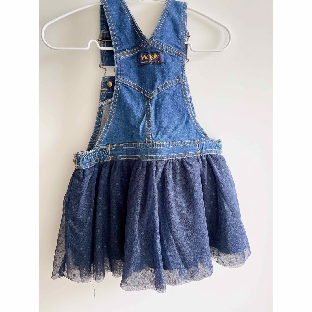 デニムジャンパースカート チュールスカート キッズ/ベビー/マタニティのキッズ服女の子用(90cm~)(ワンピース)の商品写真