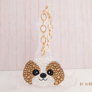 □シーズー(茶、ブラウン)□ ハンドメイド バッグチャーム デコ(犬)