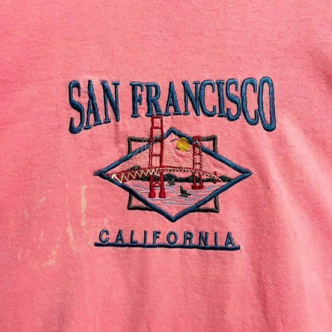 anvil Tシャツ　ビッグ刺繍　ピンク　カリフォルニア　サンフランシスコ　M メンズのトップス(Tシャツ/カットソー(半袖/袖なし))の商品写真