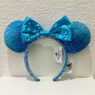 ディズニー(Disney)の2w アクア　ブルー　海外　ディズニーカチューシャ　青　スパンコール　　ミニー(キャラクターグッズ)