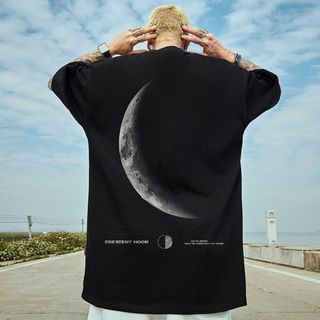 【残り1点】Tシャツ　シンプル　五分袖　メンズ　ブラック　XL　ムーン