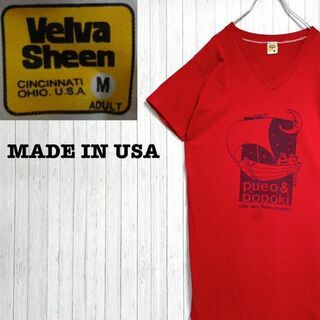 Velva Sheen　ベルバシーン　USA製　Tシャツ　レッド　赤　ロング　M(Tシャツ/カットソー(半袖/袖なし))