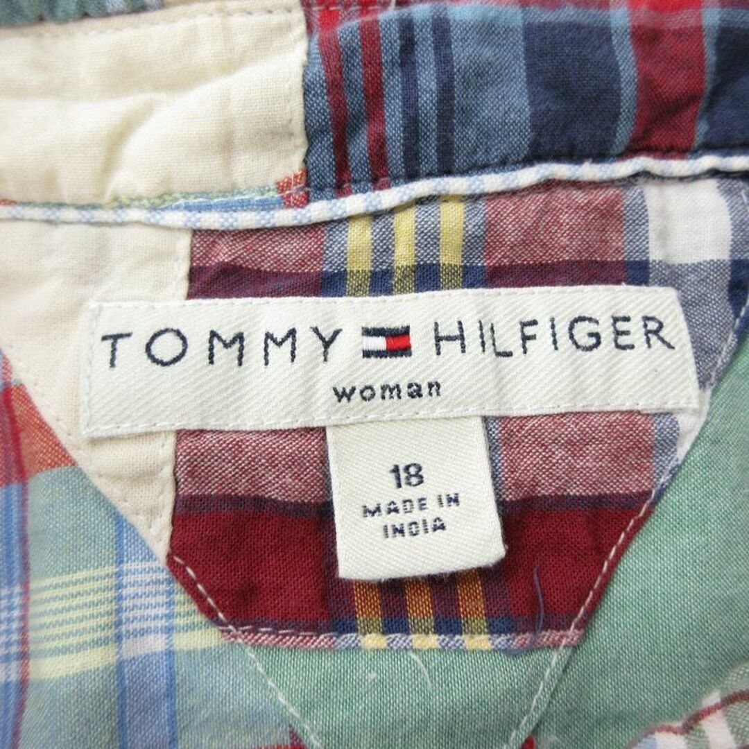 TOMMY HILFIGER(トミーヒルフィガー)の古着 トミーヒルフィガー TOMMY HILFIGER 半袖 ブランド シャツ レディース パッチワーク 大きいサイズ コットン 黄他 イエロー 24apr15 中古 ブラウス トップス レディースのトップス(ポロシャツ)の商品写真