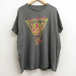 古着 半袖 ロック バンド Tシャツ レディース デフレパード 大きいサイズ コットン クルーネック 濃グレー 【spe】 24apr15 中古(ミニワンピース)