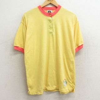 古着 半袖 ビンテージ Tシャツ レディース 90年代 90s イルカ ヘンリーネック 黄他 イエロー リンガー 24apr15 中古(ミニワンピース)