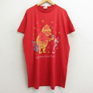 古着 半袖 ビンテージ Tシャツ ワンピース レディース 00年代 00s ディズニー DISNEY くまのプーさん ピグレット 大きいサイズ ロング丈 コットン クルーネック 赤 レッド 24apr15 中古